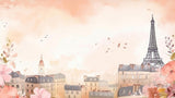 Watercolor Paris cityscape design file showing detailed rooftops and soft pink sky pattern