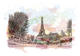 Watercolor Eiffel Tower design file showing detailed Paris cityscape pattern