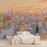 Paris sunset mural wallpaper in home office creating inspiring workspace