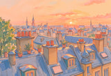 Paris rooftops watercolor design file showing detailed sunset cityscape pattern