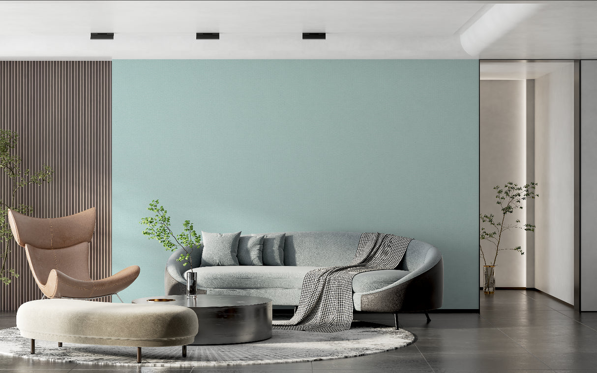 Mint green wall mural creating peaceful atmosphere in master bedroom