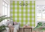 Laundry room transformed with green and white gingham check wall design