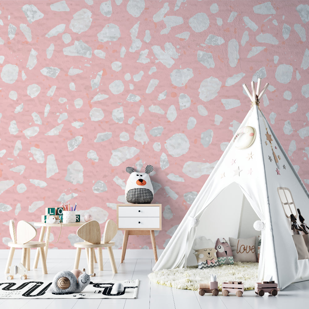 Modern pattern wallpaper installation in a cozy reading nook