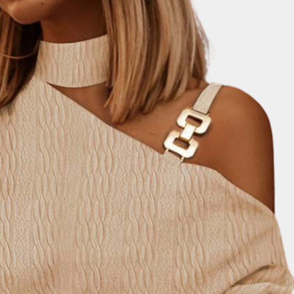 Asymmetric Shoulder Top  Textured Design With Gold Accents - Product example