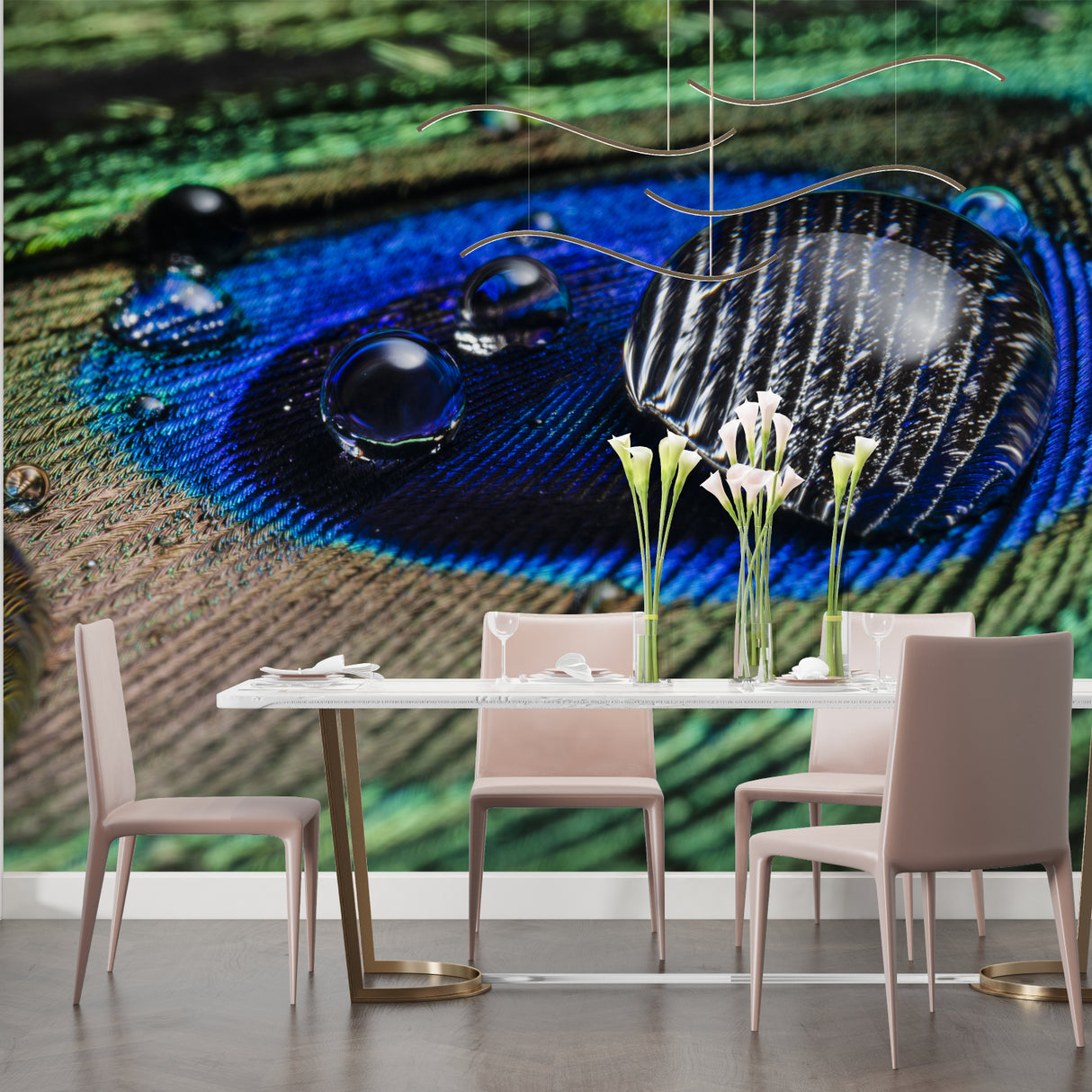 Macro photography mural creating depth in boutique entrance hall