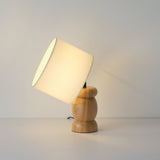 Natural Wood Table Lamp  Stone-Shaped Base with Fabric Shade - Product detail 4