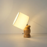 Natural Wood Table Lamp  Stone-Shaped Base with Fabric Shade - Product detail 5