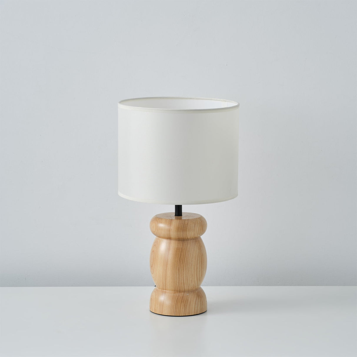 Natural Wood Table Lamp  Stone-Shaped Base with Fabric Shade - Product detail 7