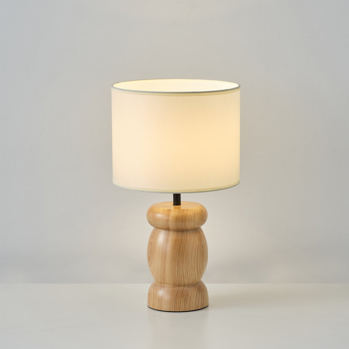 Natural Wood Table Lamp  Stone-Shaped Base with Fabric Shade - Product detail 6