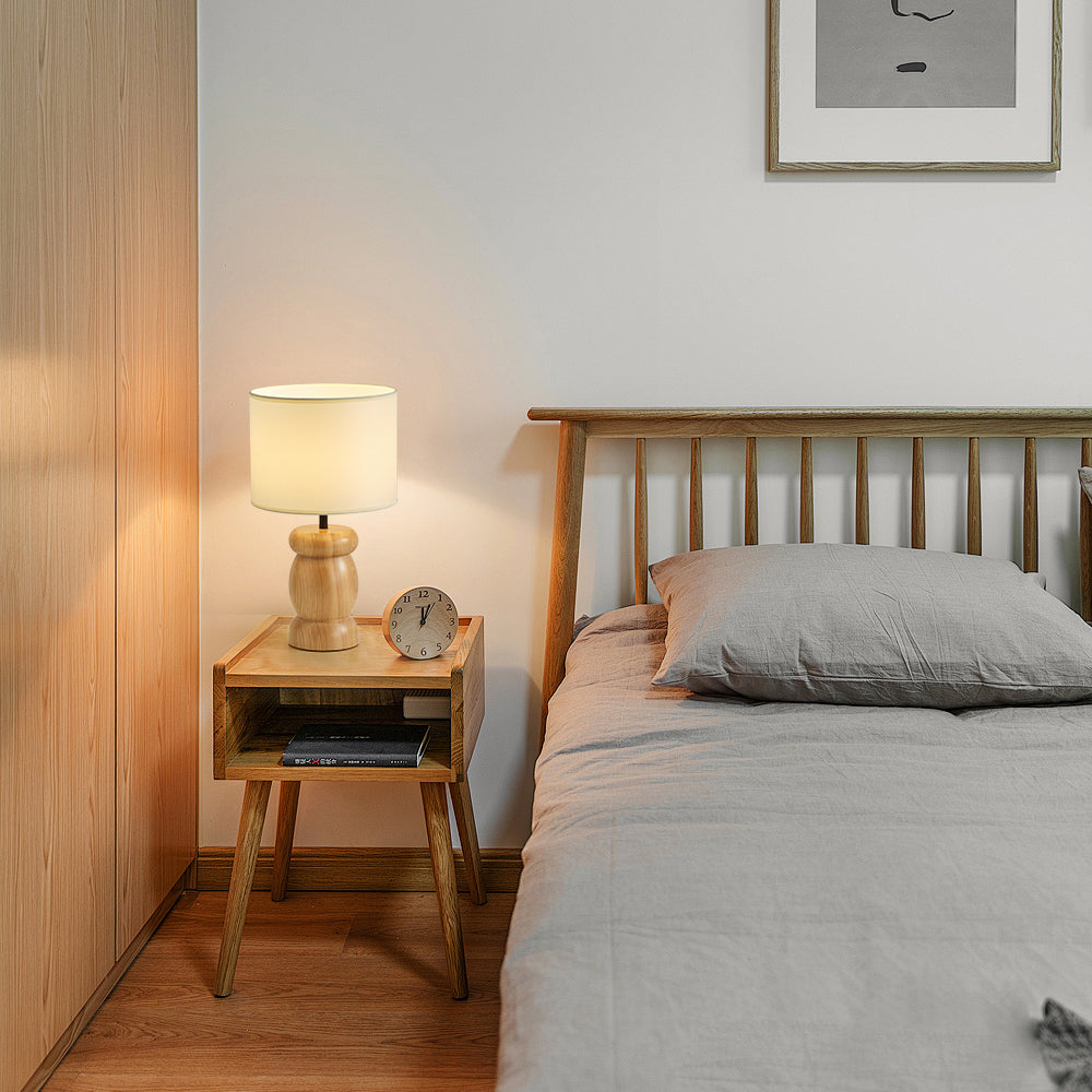 Natural Wood Table Lamp  Stone-Shaped Base with Fabric Shade - Product detail 11