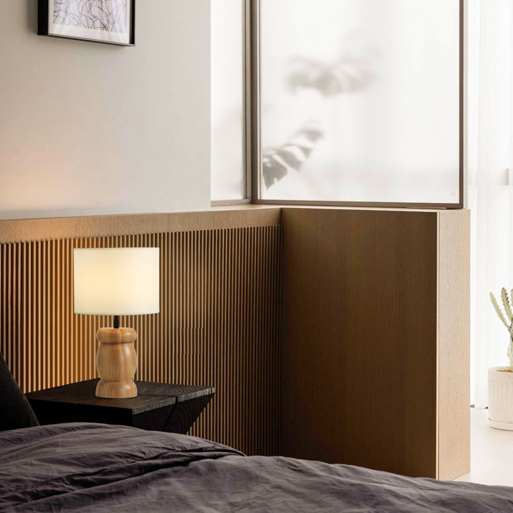 Natural Wood Table Lamp  Stone-Shaped Base with Fabric Shade - Product detail 10