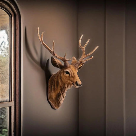 Rustic Deer Head Wall Art  Hand-Detailed Resin Sculpture - Product detail 5