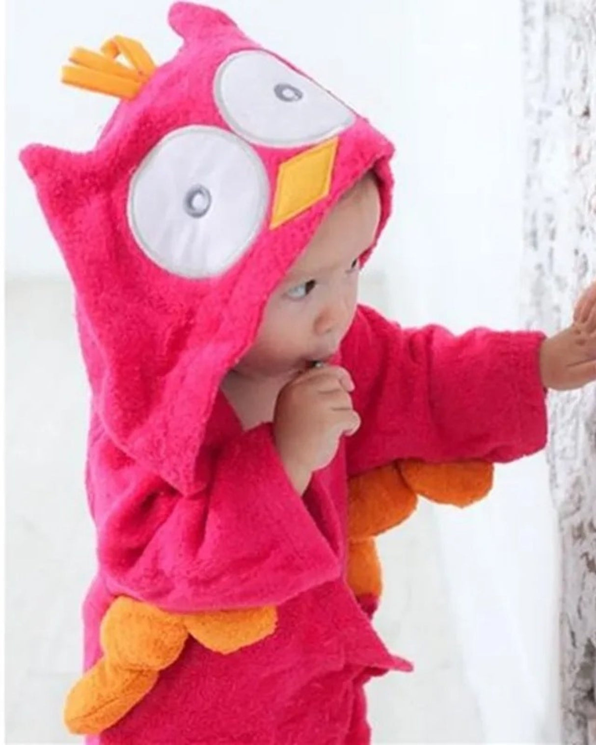 Baby Hooded Bath Robe  Red Owl Cotton Terry Design - Product example