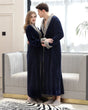 Luxury Plush Bathrobe  Navy Blue with Sherpa Lining - Product showcase