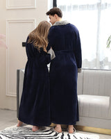 Luxury Plush Bathrobe  Navy Blue with Sherpa Lining - Product example