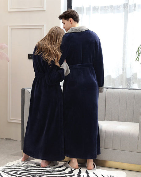 Luxury Plush Bathrobe  Navy Blue with Sherpa Lining - Product example