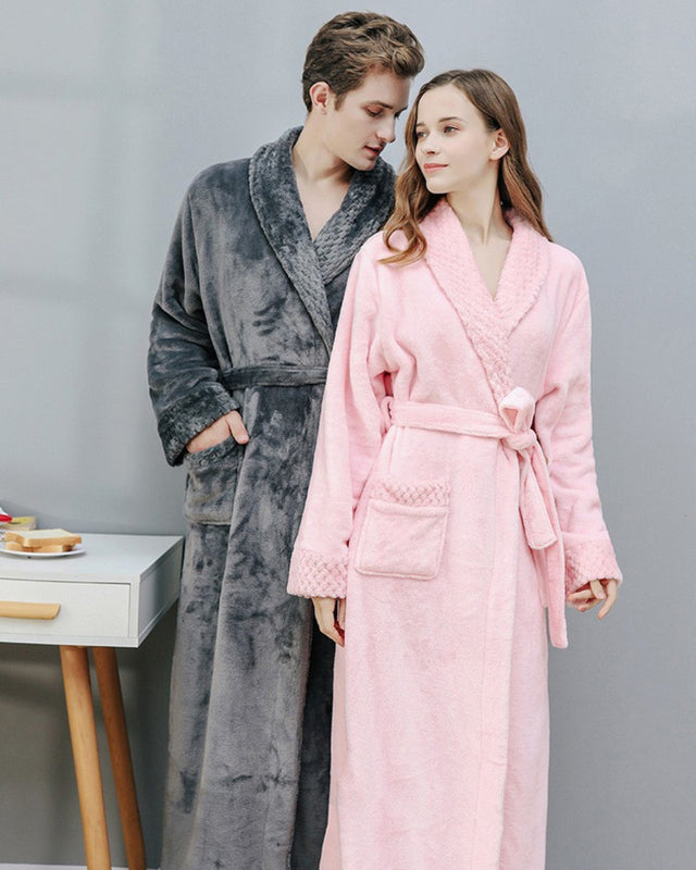 Plush Fleece Bathrobe Set  Quilted Trim Couples Collection - Product showcase