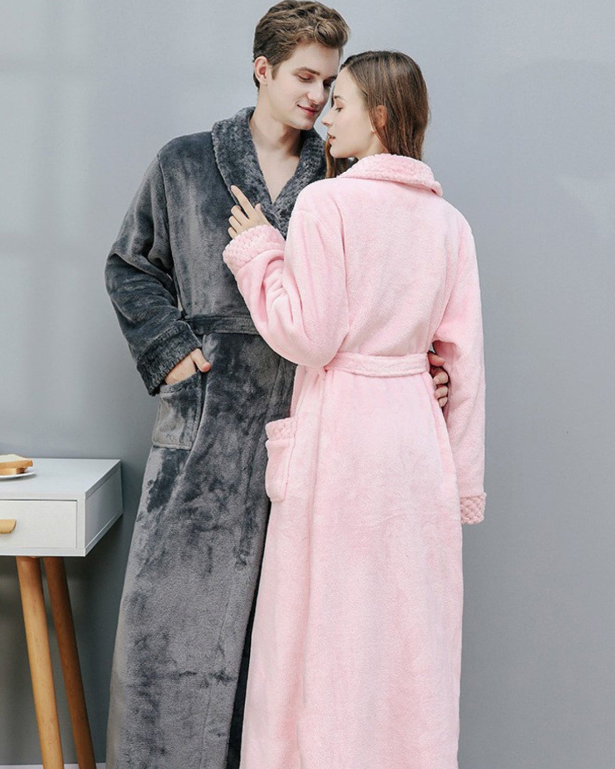 Plush Fleece Bathrobe Set  Quilted Trim Couples Collection - Detailed view
