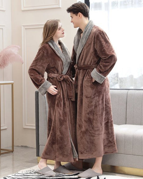 Plush Couple Bathrobe  Sherpa Lined Long Length Robe - Product showcase