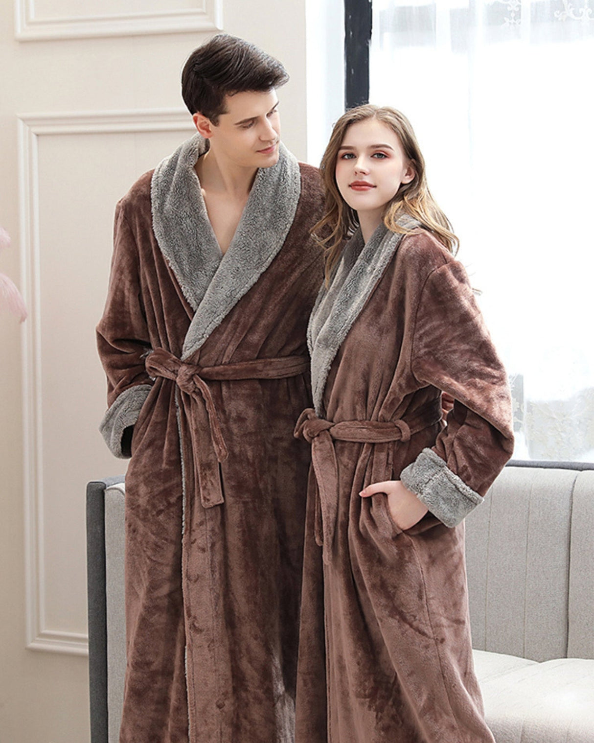Plush Couple Bathrobe  Sherpa Lined Long Length Robe - Product example