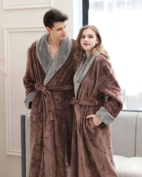 Plush Couple Bathrobe  Sherpa Lined Long Length Robe - Product example