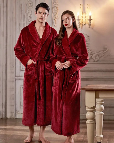 Luxury Velvet Bathrobe Set  Plush Red Couple Robes - Product showcase