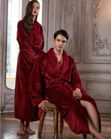 Luxury Velvet Bathrobe Set  Plush Red Couple Robes - Detailed view