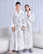 Floral Fleece Bathrobe  Matching Couple Grey White Pattern - Product showcase