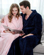 Plush Couple Bathrobes  Soft Fleece Navy Blue and Pink - Product showcase