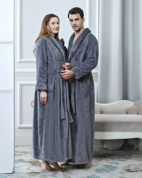 Luxury Fleece Bathrobe  Plush Gray Quilted Design - Product showcase