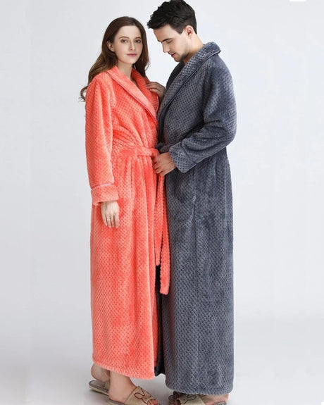Luxury Fleece Bathrobes  Matching Couples Coral  Gray Set - Product showcase