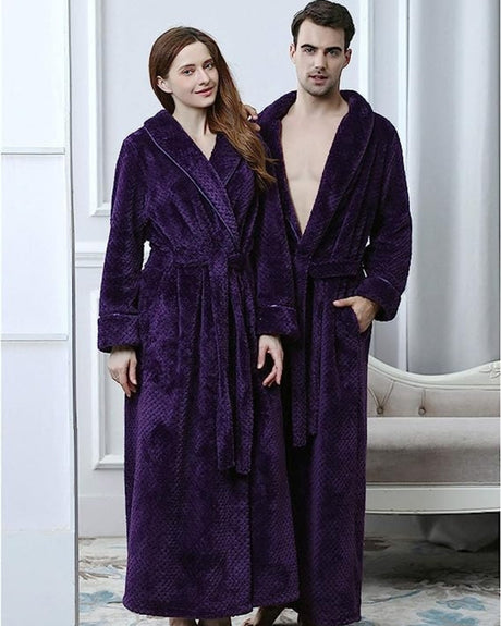 Luxury Fleece Bathrobes  Matching Couples Purple Plush Robe - Product showcase