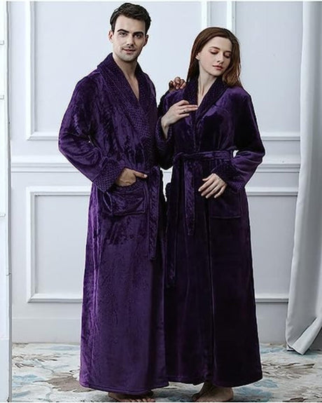 Luxury Fleece Bathrobes  Matching Couples Purple Plush Robe - Detailed view