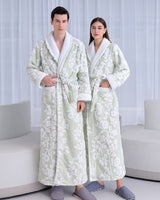 Luxury Floral Bathrobe Set  Sage Green Fleece With White Blooms - Product showcase