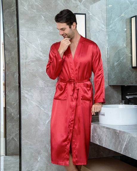 Silk Satin Robe For Men  Luxury Long Summer Kimono - Product showcase