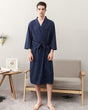 Mens Waffle Robe  Navy Cotton Spa Kimono - Product showcase