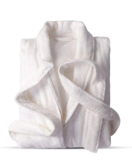 Plush Cotton Bathrobe  Classic White Shawl Collar Design - Product showcase