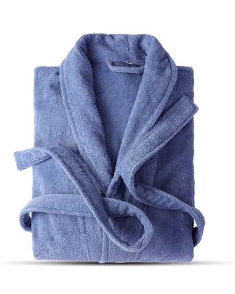 Plush Cotton Bathrobe  Solid Blue Terry Cloth - Product showcase