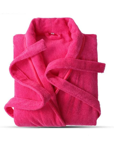 Cotton Fleece Bathrobe  Solid Pink Plush Loungewear - Product showcase