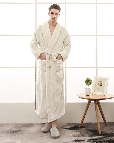 Luxury Mens Bathrobe  Plush Shawl Collar Fleece Robe - Product showcase