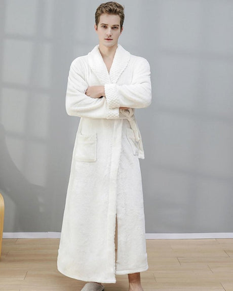 Luxury Mens Bathrobe  Plush Shawl Collar Fleece Robe - Detailed view