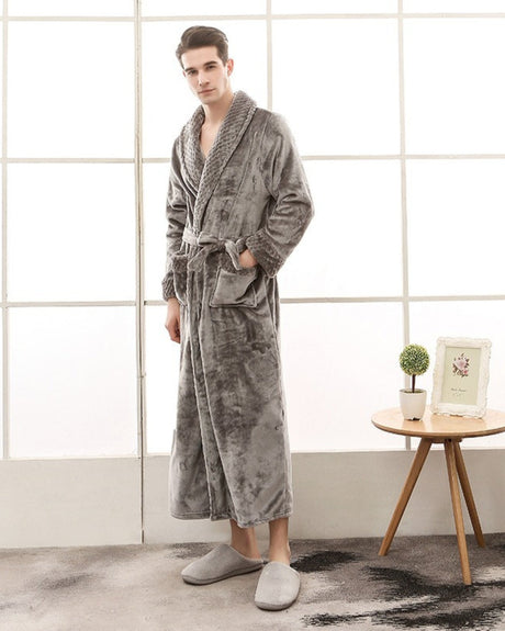 Plush Mens Bathrobe  Premium Fleece Shawl Collar Kimono - Product showcase