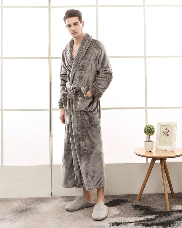 Plush Mens Bathrobe  Premium Fleece Shawl Collar Kimono - Product showcase