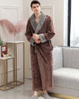 Plush Mens Bathrobe  Long Fleece With Gray Shawl Collar - Product showcase