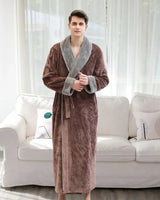 Plush Mens Bathrobe  Long Fleece With Gray Shawl Collar - Detailed view