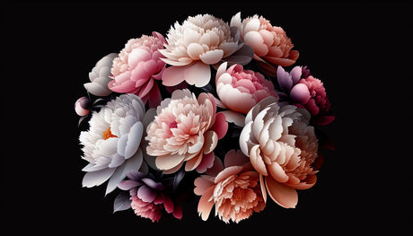 Floral Mural Wallpaper  Luxurious Gold Peonies on Black - Detailed wallpaper pattern view