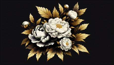 Peony Mural Wallpaper  Luxurious White and Gold Design - Detailed wallpaper pattern view