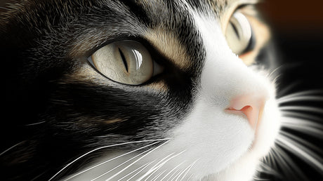 Black and white cat close-up design file showing intricate whisker detail and mesmerizing eyes