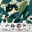 Black cat tropical wallpaper creating a modern statement wall in a sunny living room with gray sofa and plants