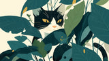 Black cat with tropical leaves design file showing detailed pattern and golden accents